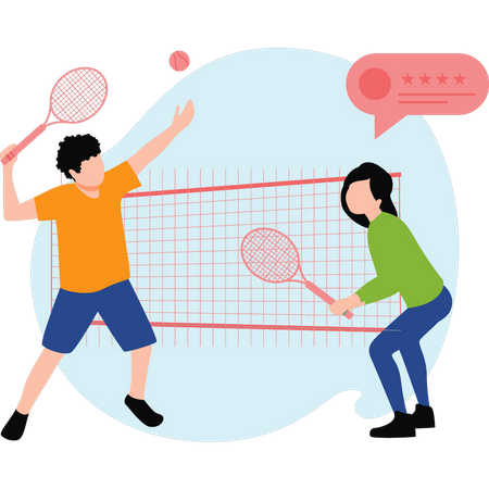Menino e menina jogando tênis  Ilustração