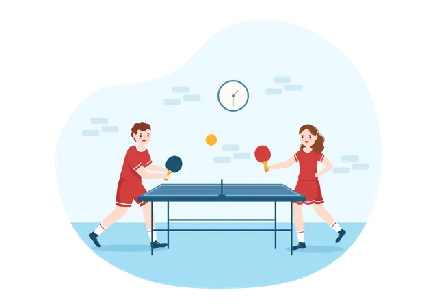 Menino e menina jogando tênis de mesa  Ilustração