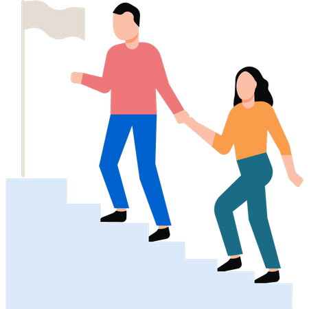 Menino e menina subindo a escada do sucesso  Ilustração