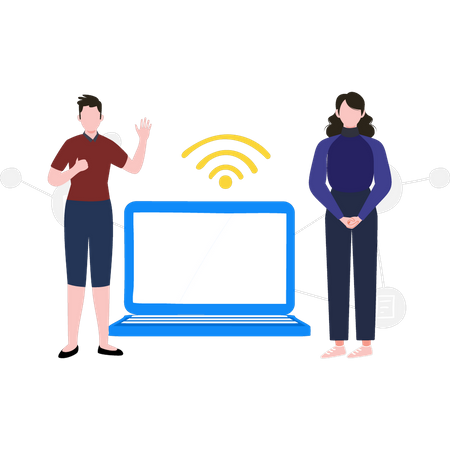 Menino e menina usando Wi-Fi  Ilustração