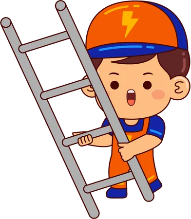 Menino eletricista fofo com escada  Ilustração