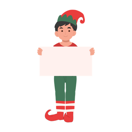 Menino Elfo de Natal com placa  Ilustração