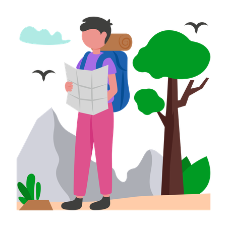 Menino encontrando caminho na floresta  Illustration