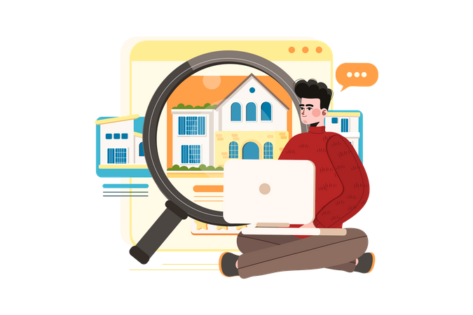 Menino encontrando uma casa para alugar  Illustration