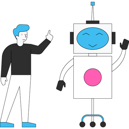 Menino ensinando robô  Ilustração