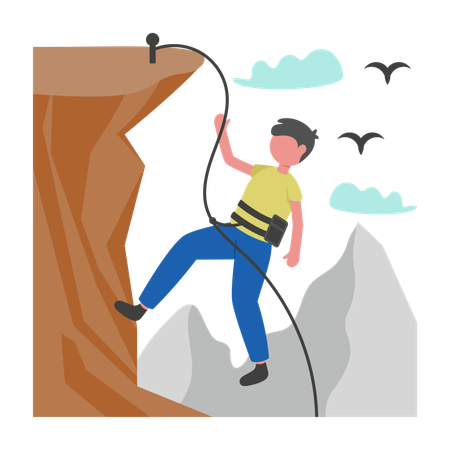 Menino escalando montanha  Ilustração