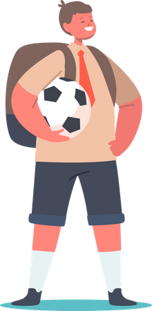 Menino de escola com bola de futebol  Ilustração