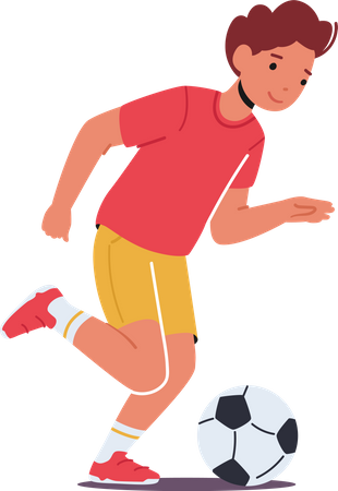 Menino de escola jogando futebol  Ilustração
