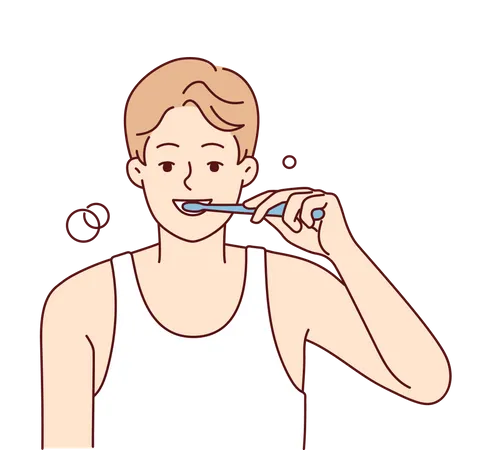 Menino escovando os dentes  Ilustração