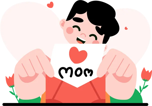 Menino escreve amor para sua mãe  Ilustração