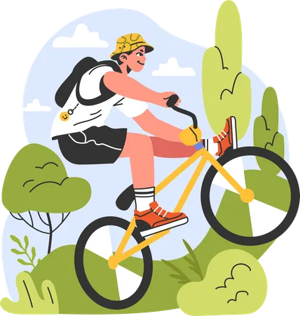 Garoto esportivo andando de bicicleta  Ilustração