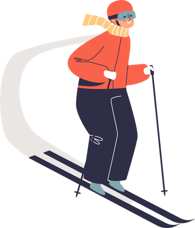Menino esquiando ladeira abaixo  Ilustração