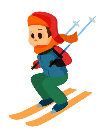 Garoto esquiando no inverno  Ilustração