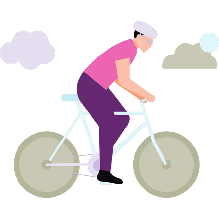 O menino está andando de bicicleta  Ilustração