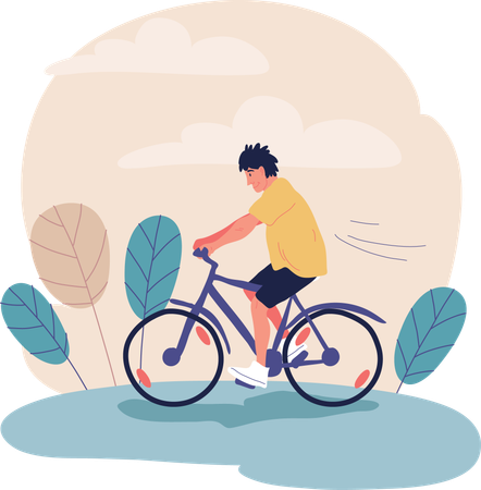 O menino está andando de bicicleta  Ilustração