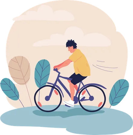 O menino está andando de bicicleta  Ilustração