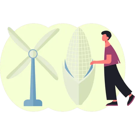 Menino está caminhando perto de posto de combustível  Ilustração