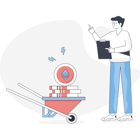 Menino está apontando minerador ethereum  Ilustração