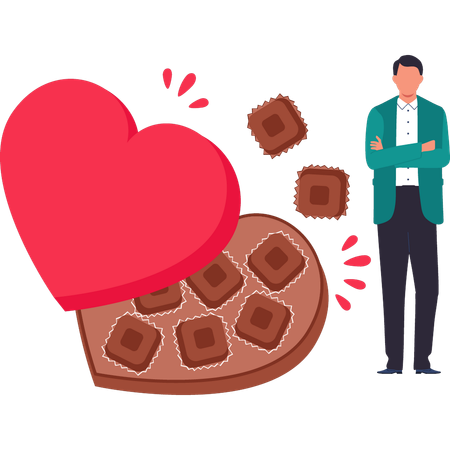 O menino está apontando para a caixa de chocolates  Ilustração