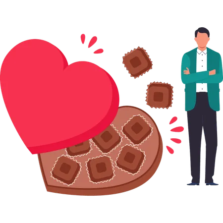 O menino está apontando para a caixa de chocolates  Ilustração