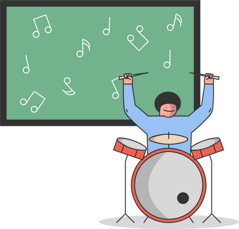 Menino está aprendendo a tocar instrumento musical  Ilustração