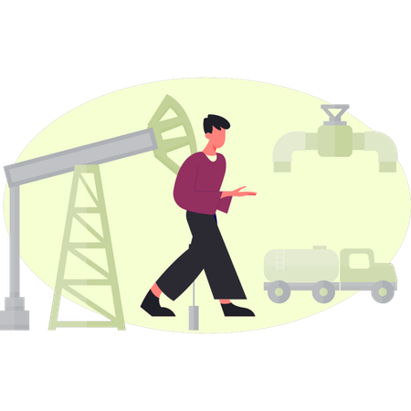 Menino está apresentando indústria de combustível de gás de petróleo  Ilustração