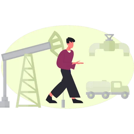 Menino está apresentando indústria de combustível de gás de petróleo  Ilustração
