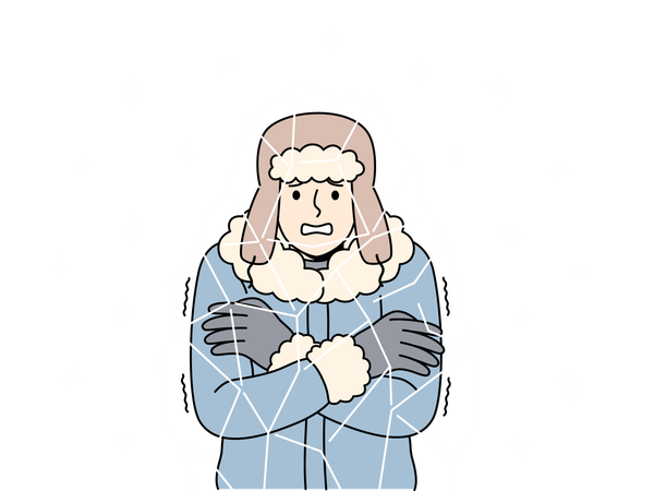 O menino está congelado no inverno frio  Ilustração