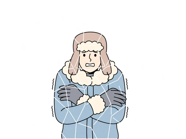 O menino está congelado no inverno frio  Ilustração