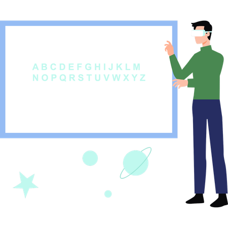 Menino está ensinando enquanto usa óculos VR  Ilustração