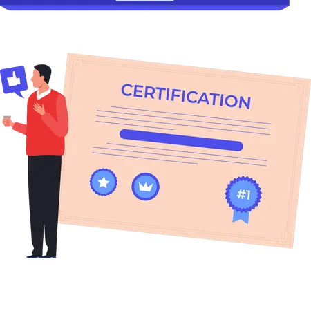 Garoto está falando sobre certificação on-line  Ilustração