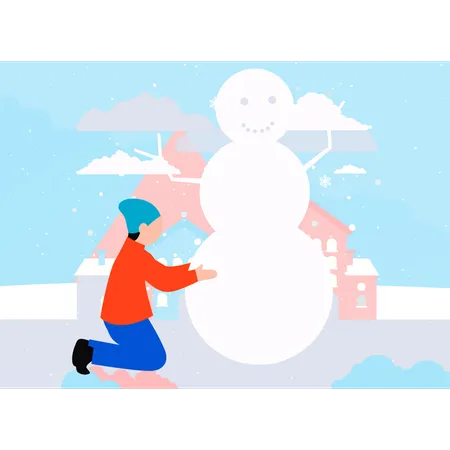 O menino está fazendo boneco de neve  Ilustração