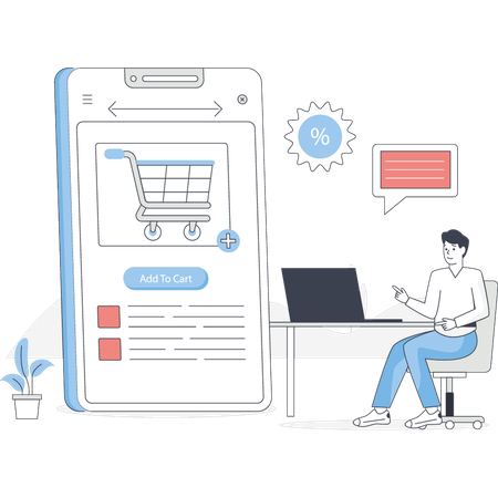 Menino está fazendo compras online  Ilustração