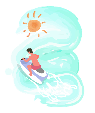 O menino está fazendo jet ski  Ilustração