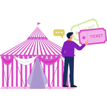 Garoto está gritando para vender ingressos de circo  Ilustração