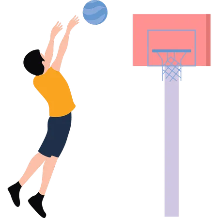 O menino está jogando basquete  Ilustração