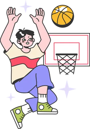 O menino está jogando basquete  Ilustração