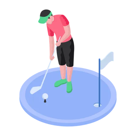 O menino está jogando golfe  Ilustração