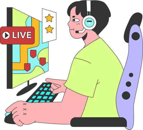 O menino está jogando jogos online  Ilustração