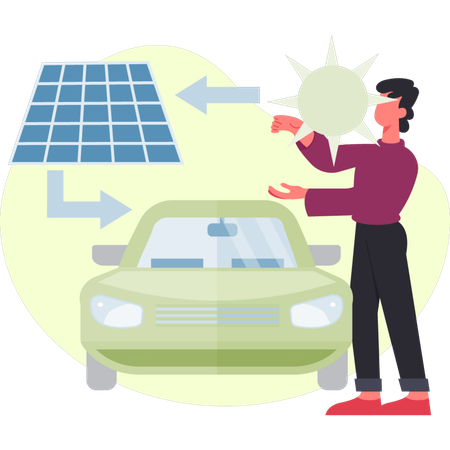 Menino está mostrando carro solar  Ilustração