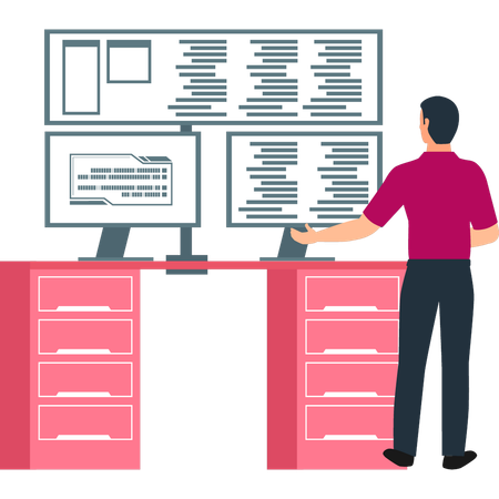 O menino está mostrando codificação diferente nas telas  Ilustração