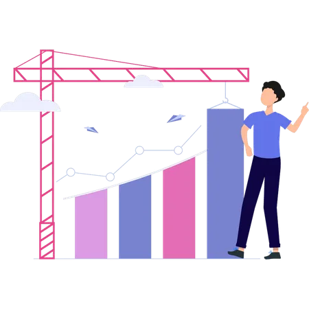 O menino está mostrando o gráfico financeiro  Ilustração