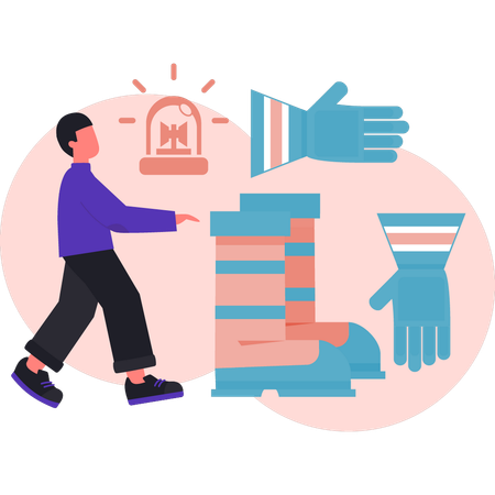 Menino está mostrando luva de sapatos de emergência  Illustration