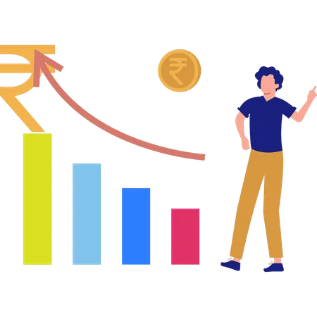 O menino está olhando o gráfico financeiro para negócios  Ilustração