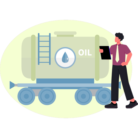 O menino está olhando para o recipiente de óleo  Ilustração