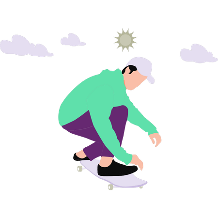 O menino está patinando no tabuleiro  Ilustração