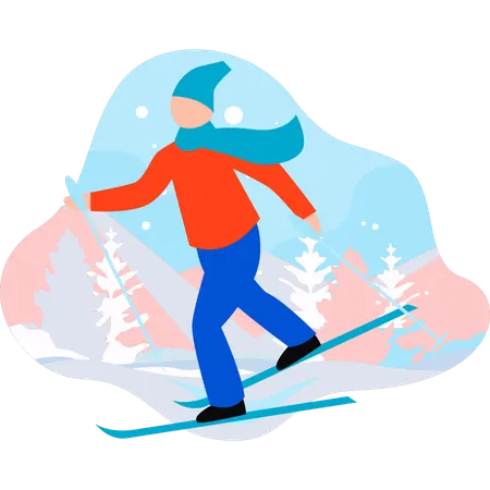 O menino está patinando no gelo  Ilustração