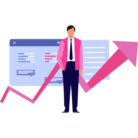 O menino está parado perto do gráfico de negócios  Ilustração