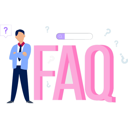 O menino está parado perto do FAQ  Ilustração