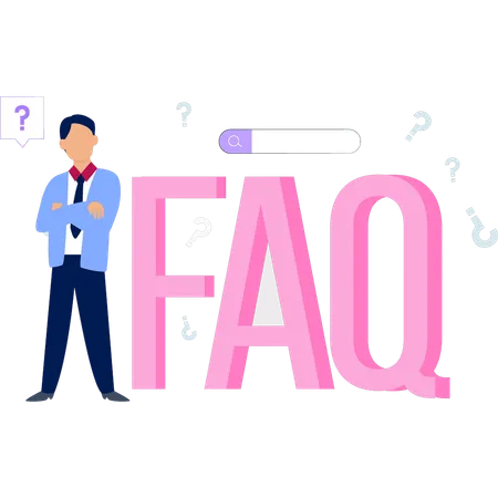 O menino está parado perto do FAQ  Ilustração